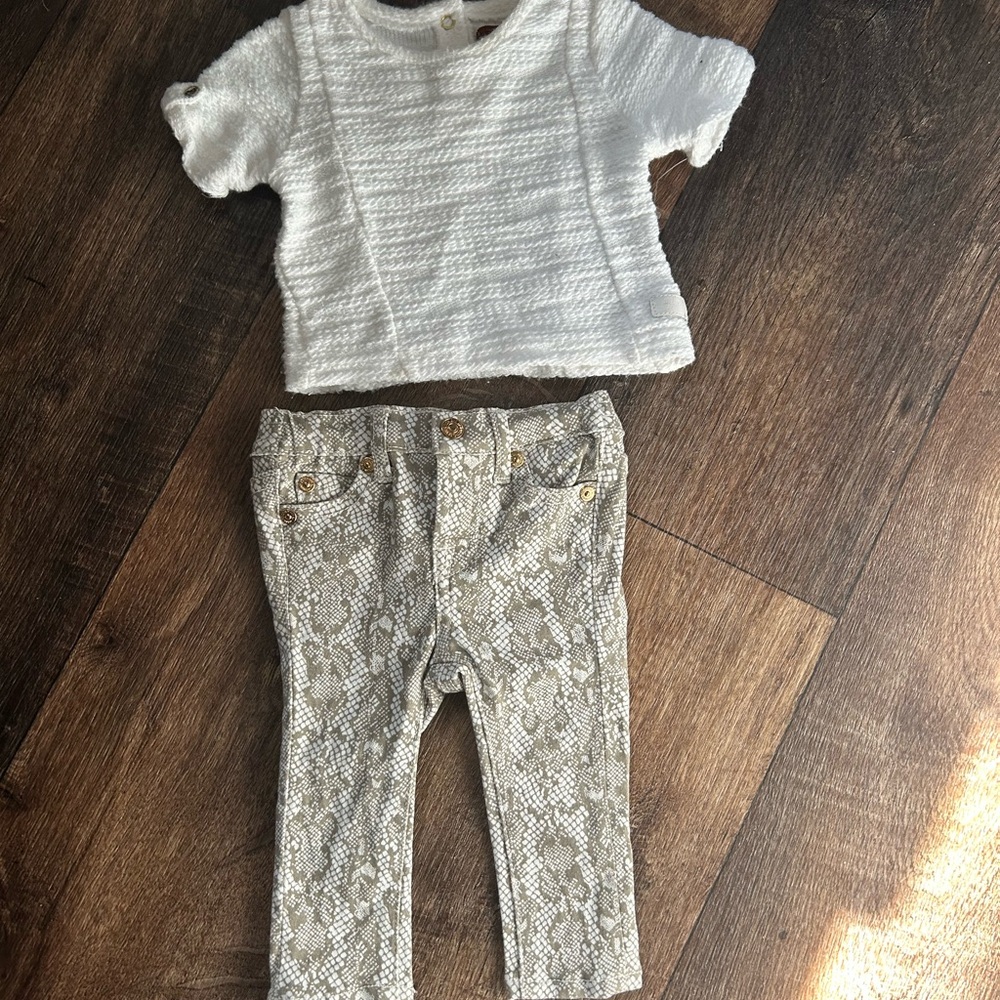 7 For All Mankind Kids White Top and Snakeskin Pants Set